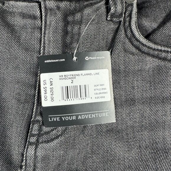 NWT Eddie Bauer Boyfriend Flannel Lined Midrise Straight Jeans Charcoal Size 2 - Picture 7 of 12